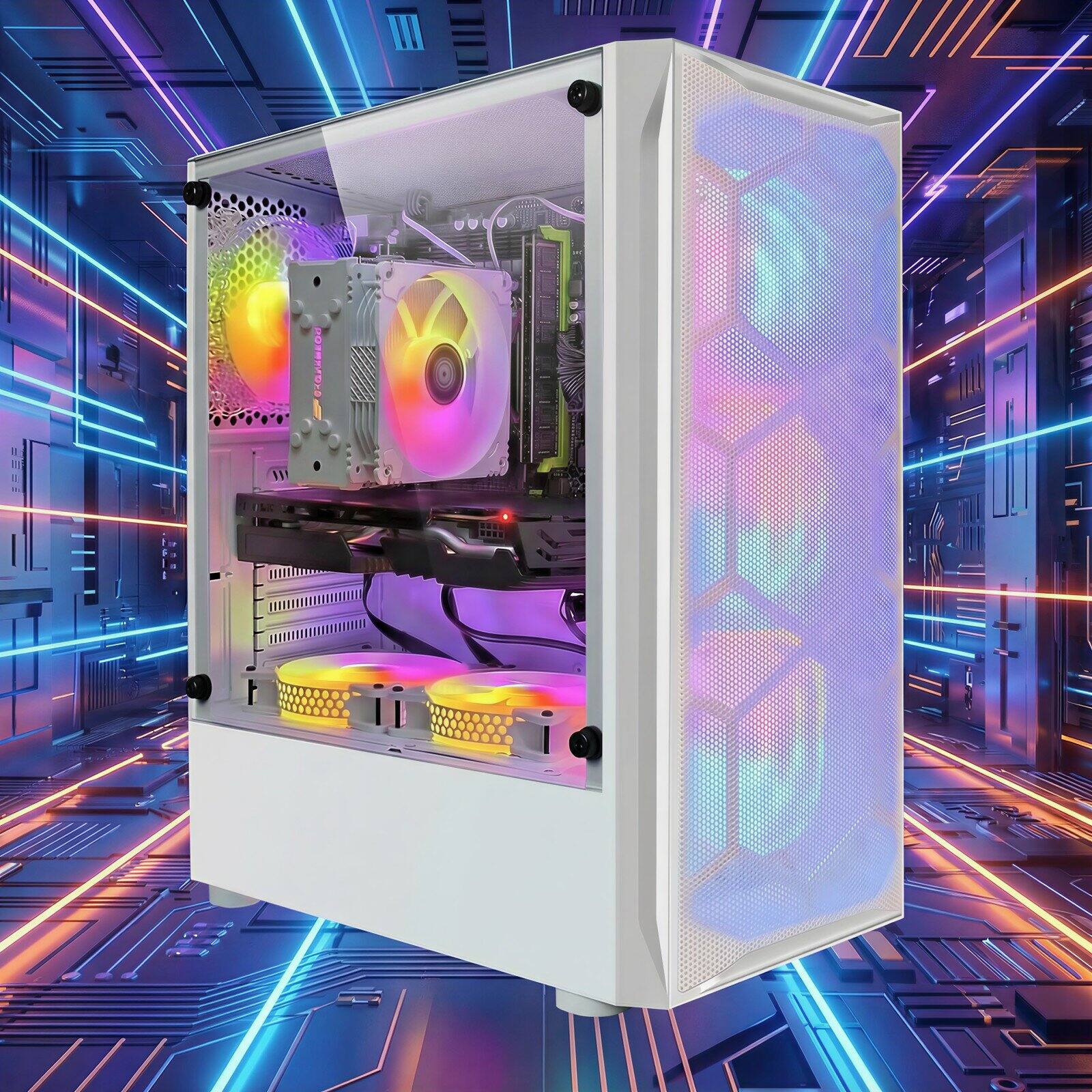 Back. STGAubron - STGAubron Gaming PC Desktop Computer, Intel Xeon E5 up to 3.3Ghz, Radeon RX 590 8G, 32G RAM, 1TB SSD, USB WiFi 6, Win11H - White.