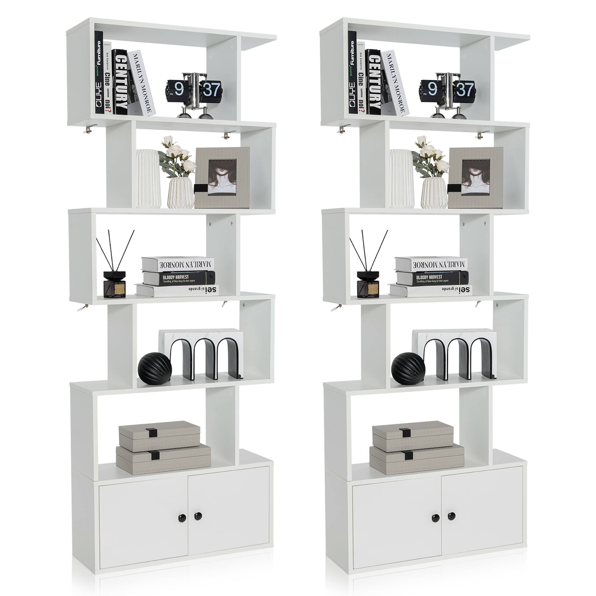 Gymax 2PCS 6 tier Geometric Bookcase S shaped Z shelf Bookshelf