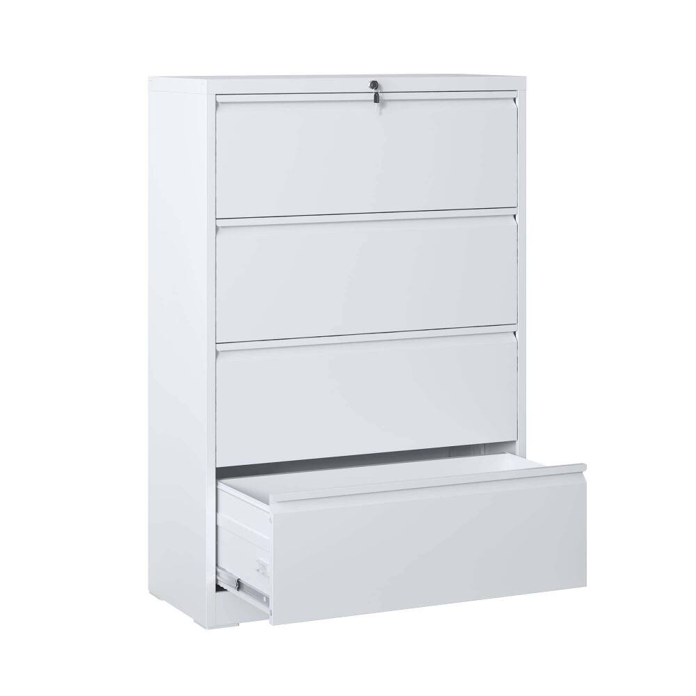 Angle. Loheer - Loheer 4 Drawer Lateral File Cabinet White Locking Metal Filing Cabinet for Legal Letter A4 F4 Size Home Office Storage.