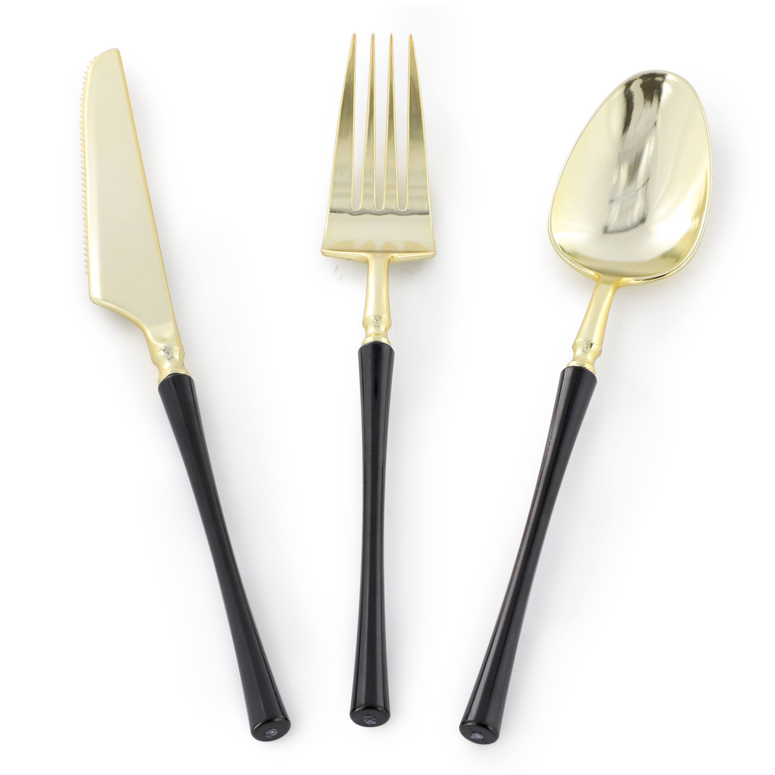 Alt View 4. Elama - Elama 150 Piece Disposable Plastic Dinnerware Party Set for 25 Guests in Black with Gold Trim - Black.