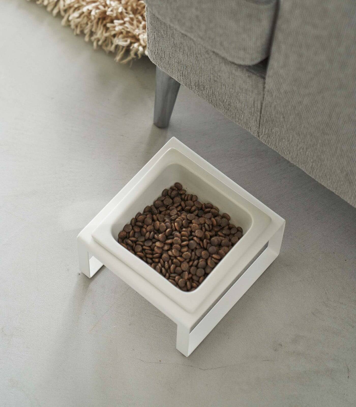 Angle. Yamazaki Home - Single Pet Food Bowl - Steel + Ceramic - White.