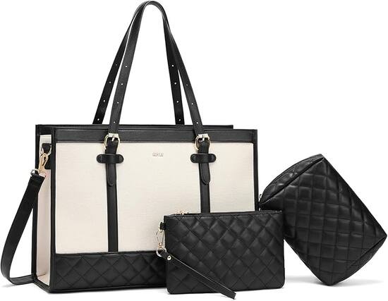 Front. Vulpecula Spade - Laptop Bag for Women,15.6 Inch Canvas Tote Bag Work Bags Large Business Computer Briefcase - S-black+khaki.