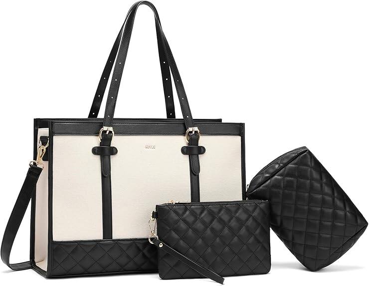 Front. Vulpecula Spade - Laptop Bag for Women,15.6 Inch Canvas Tote Bag Work Bags Large Business Computer Briefcase - S-black+khaki.