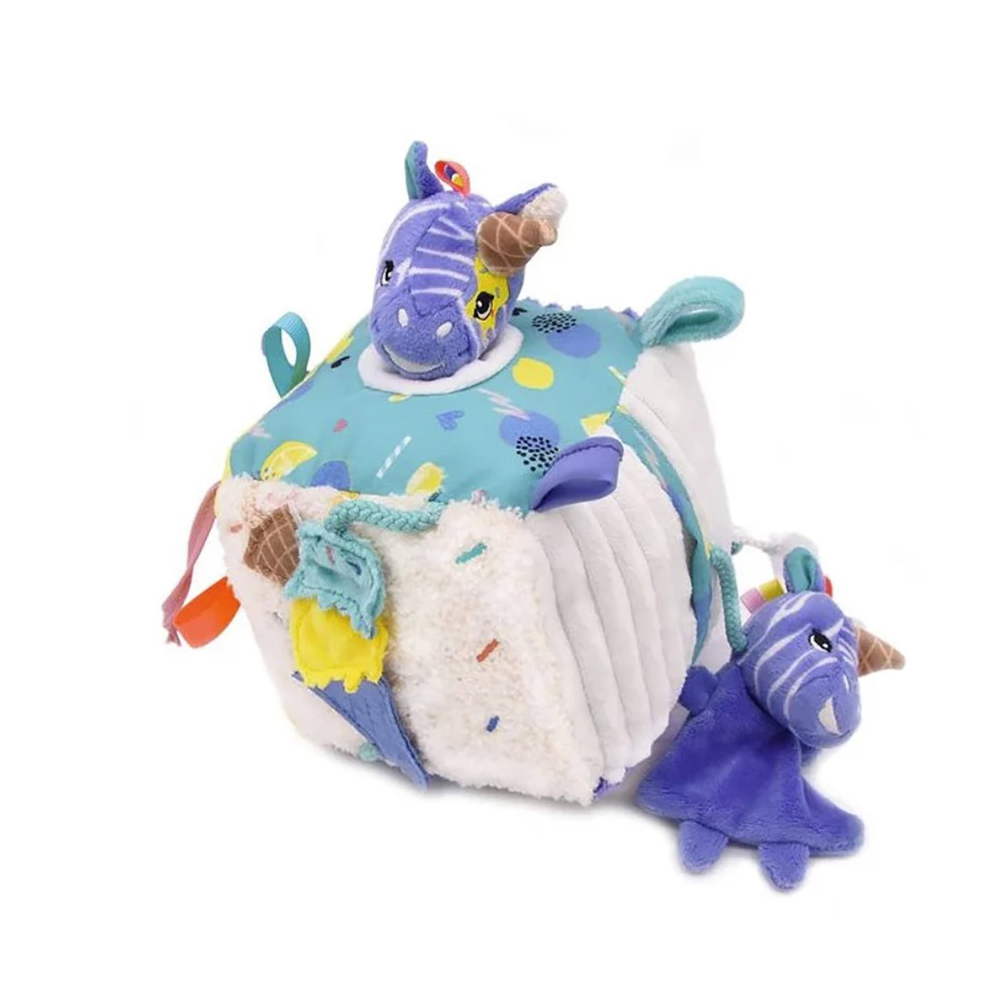 Front. TriAction Toys - Les Delingos Baby Activity Cube | Kiprokos the Zebra - Blue.