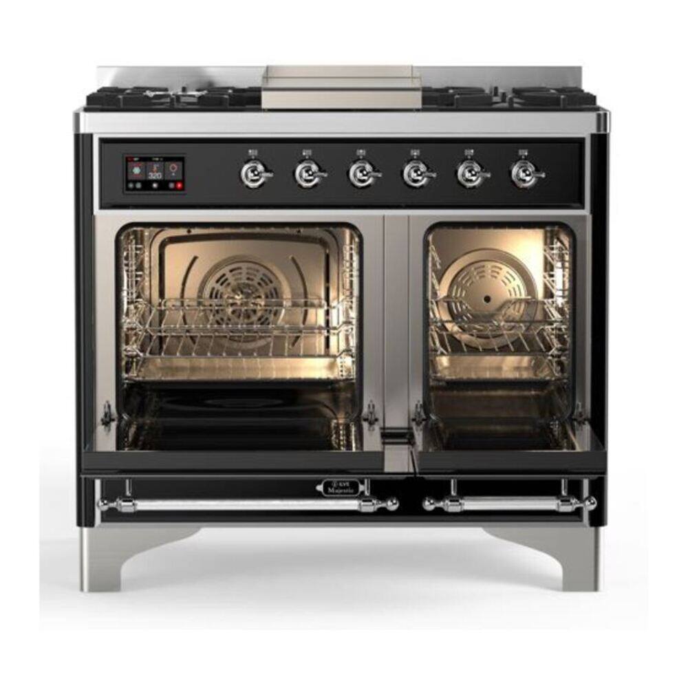 Alt View 2. ILVE - ILVE Majestic II Series 40 in. Dual Fuel Range with 6 Sealed Burners + Griddle (Natural Gas, Chrome Trim) - Graphite Matte.