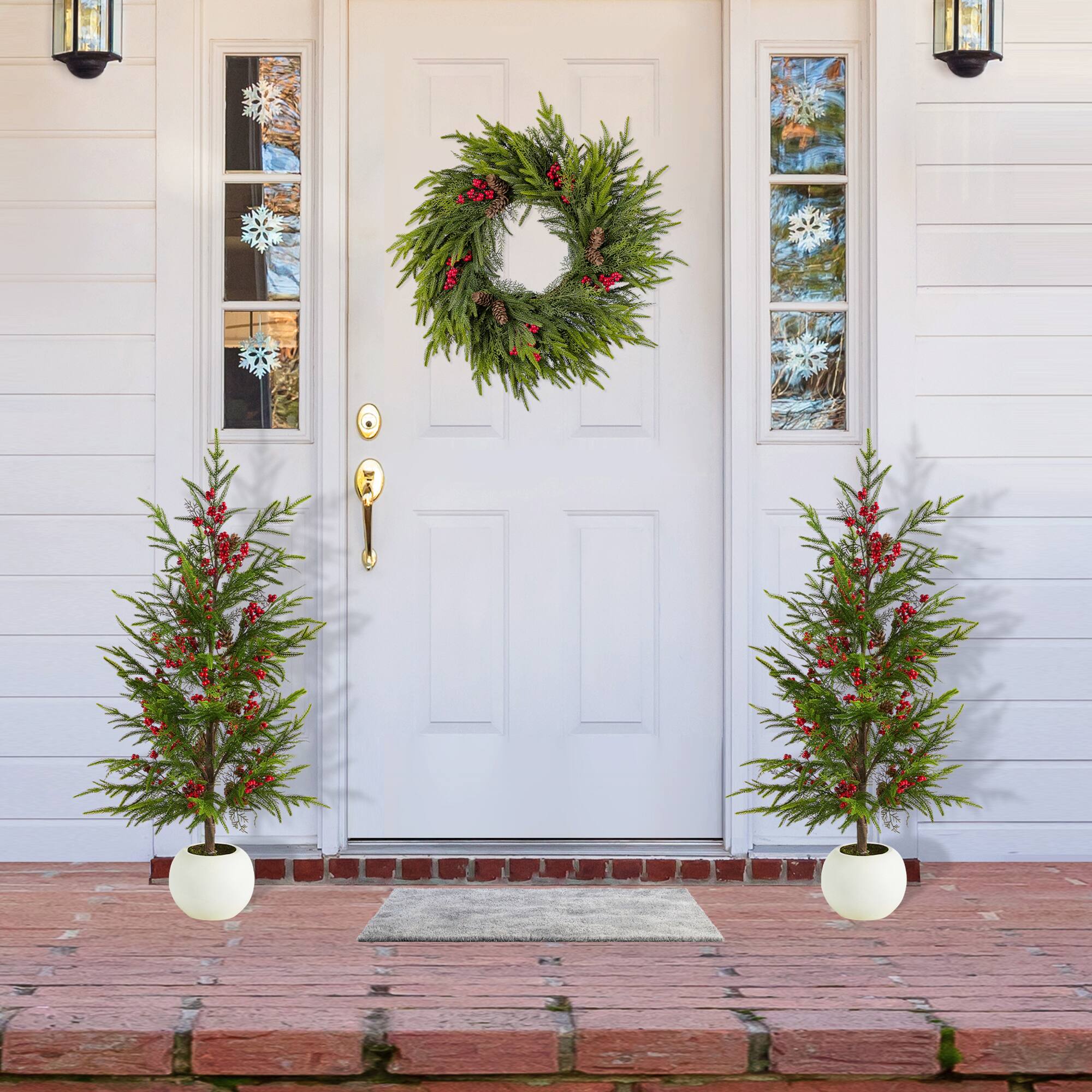 Alt View 6. Glitzhome - 37.5"H Christmas Greenery PE Dripping Pine Porch Tree with Pinecones and Red Berries - Green.