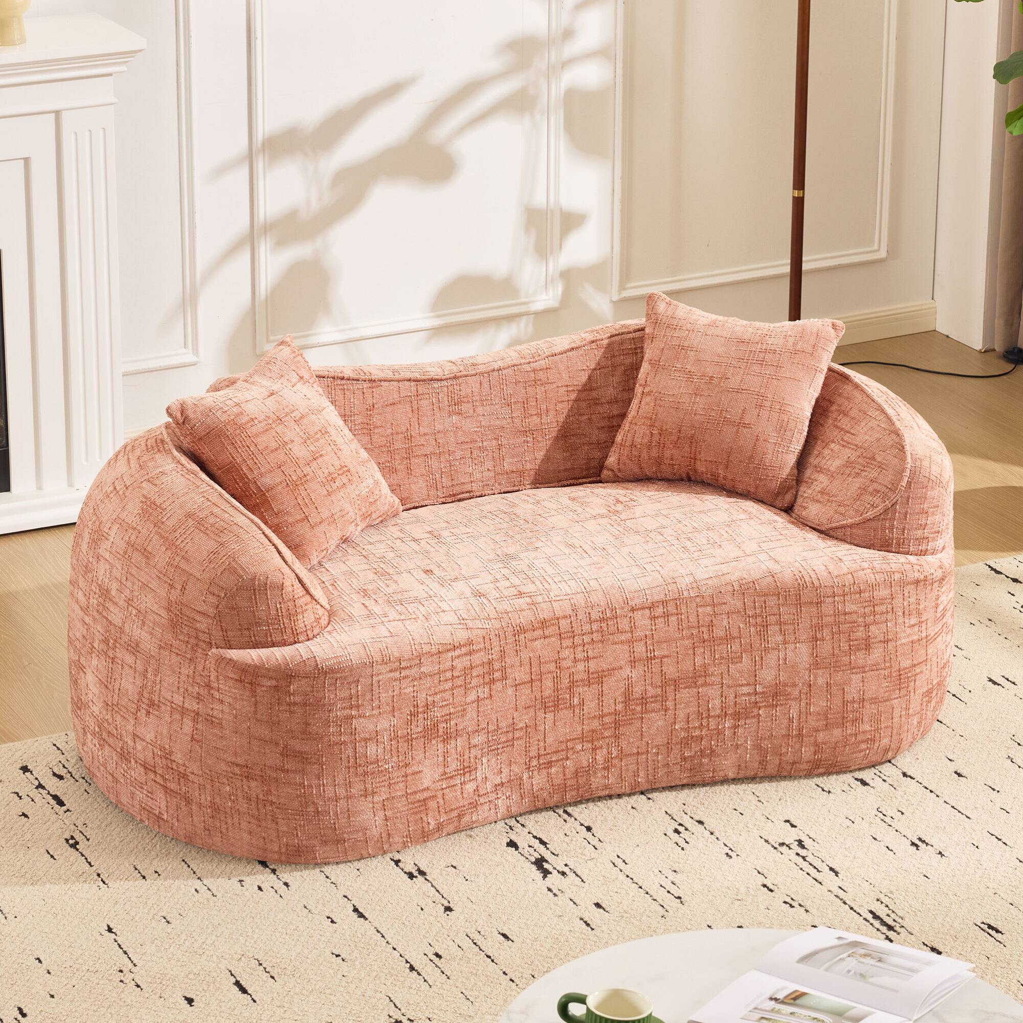 Alt View 7. GOODSILO - Curved Two-Person Compression Sofa with Pillows for Small Spaces - Pink.