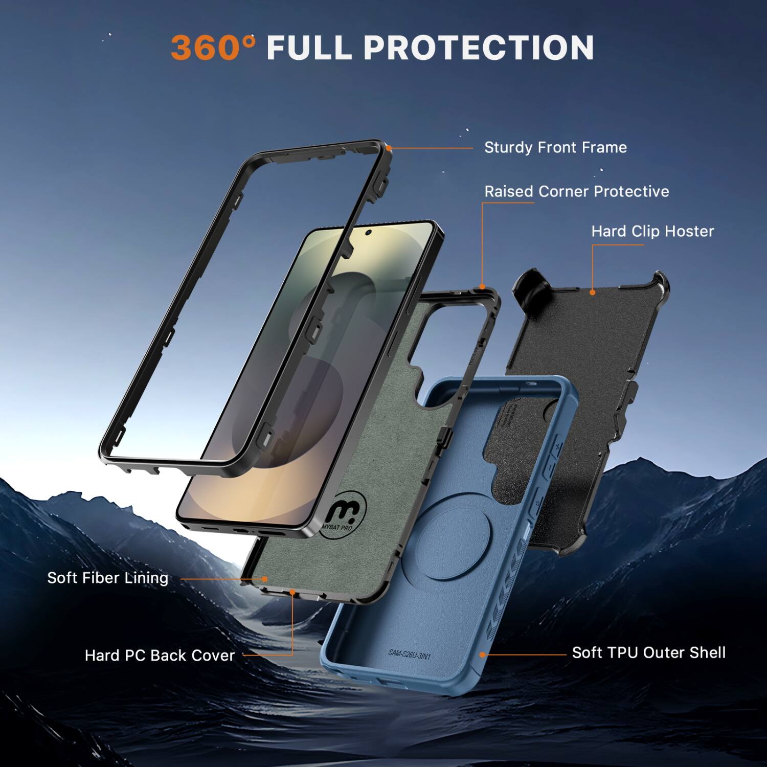 360° FULL PROTECTION

- Sturdy Front Frame
- Raised Corner Protective
- Hard Clip Host
- Soft Fiber Lining
- Hard PC Back Cover
- Soft TPU Outer Shell