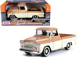 1958 Chevrolet Apache Fleetside Pickup Truck 1/24 Diecast Model Car by Motormax - Brown And Beige