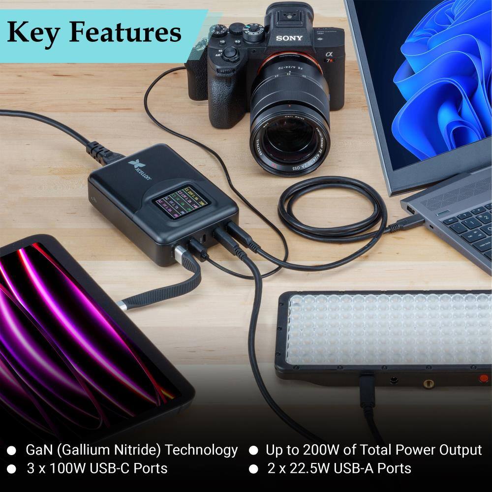 Key Features

- GaN (Gallium Nitride) Technology
- 3 x 100W USB-C Ports
- Up to 200W of Total Power Output
- 2 x 22.5W USB-A Ports
