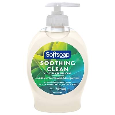 Softsoap  
SOOTHING CLEAN  
ALOE VERA FRESH SCENT  
WASHES AWAY BACTERIA / ENLÈVE LES BACTÉRIES  
MOISTURIZING HAND SOAP / SAVON HYDRATANT POUR LES MAINS  
7.5 FL OZ (221 mL)  
P10039781