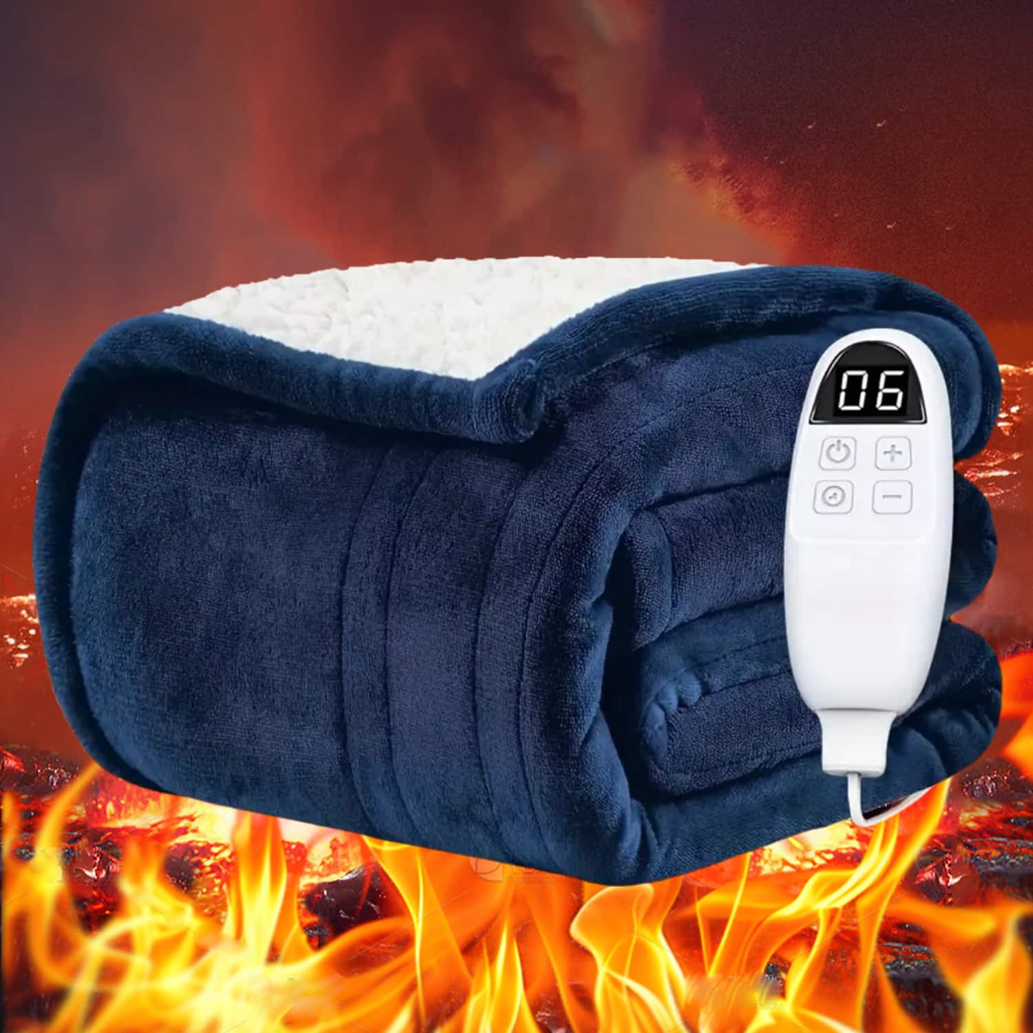 AENKYO - 72"x84" Heated Blanket Throw Blanket Fast Heating Flannel Electric Blanket with 10 Time Settings 6 Heating Settings - Blue