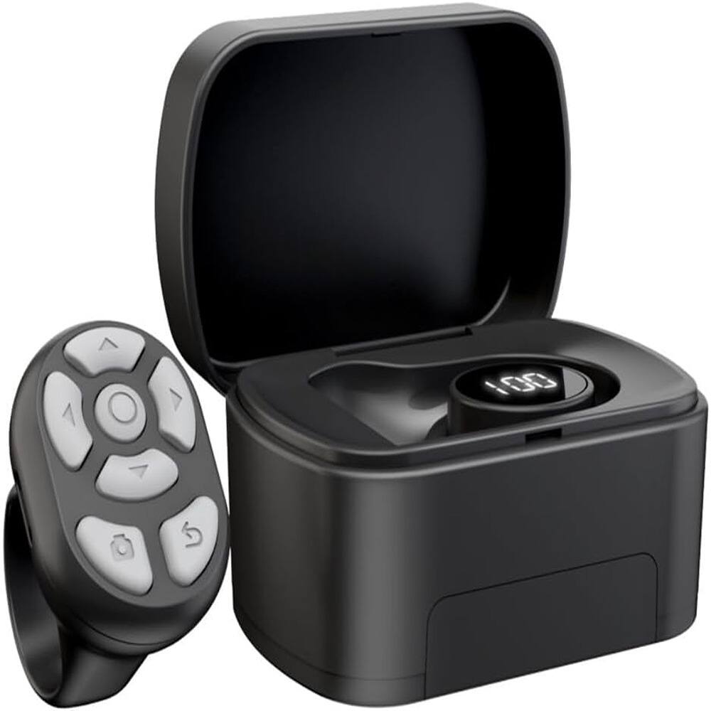 Front. ACJPR - 3-in-1 Wireless Selfie Remote Ring, Video Scroll, Shutter, Black.