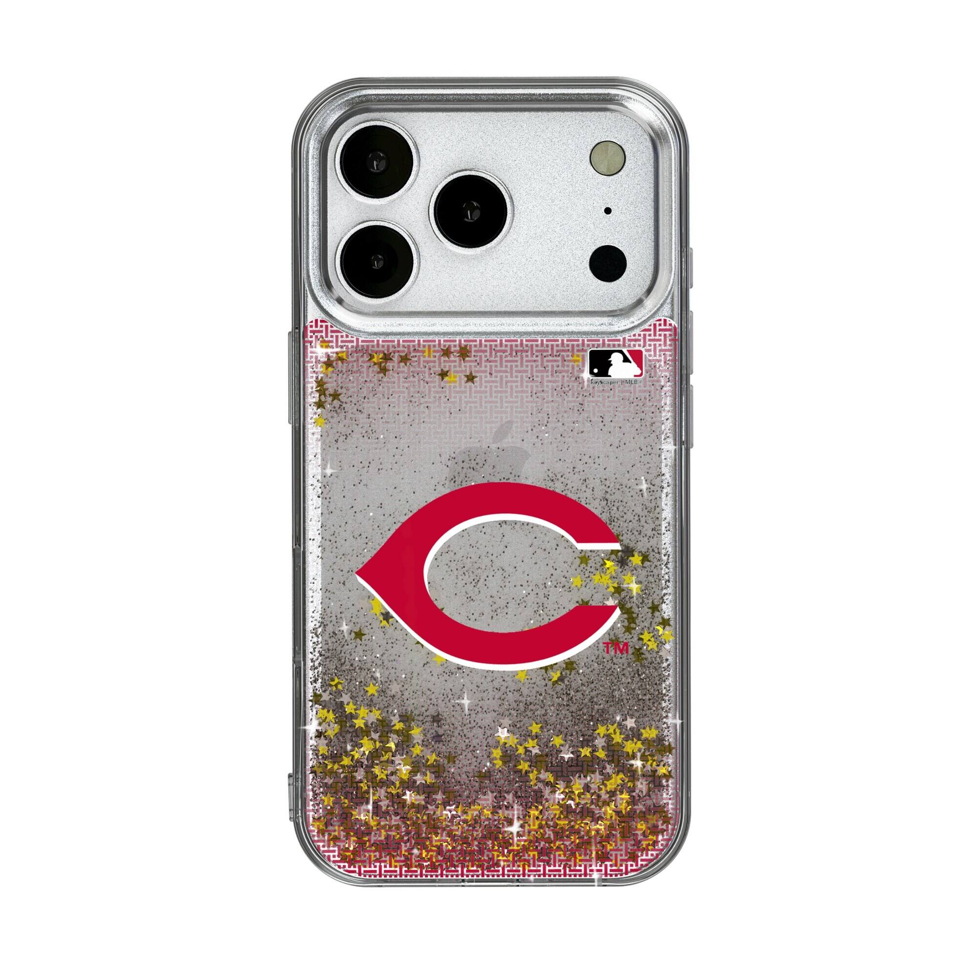 Front. Keyscaper - Cincinnati Reds Linen Logo iPhone Glitter Case - 14 Pro Max - Multicolor.