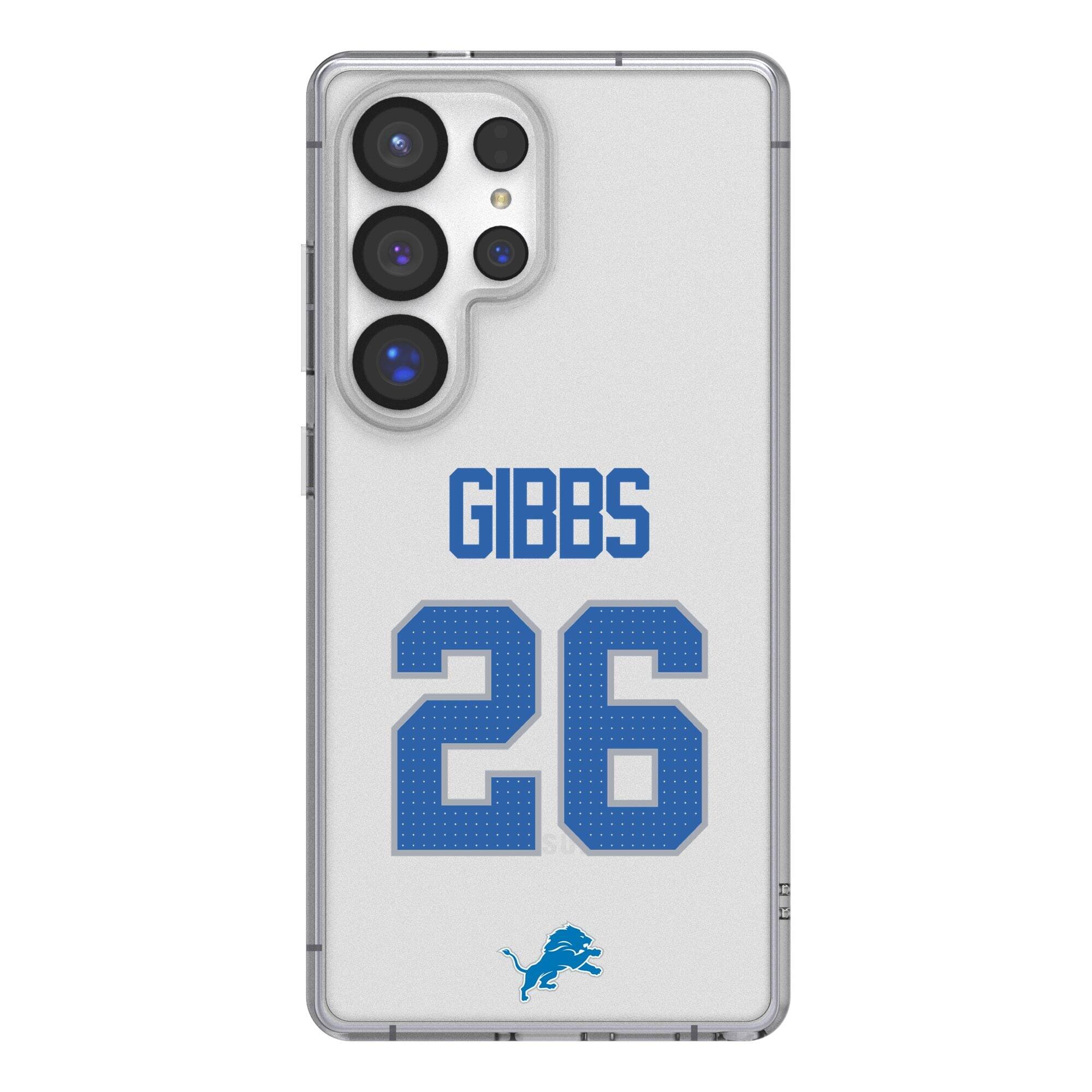 Front. Keyscaper - Jahmyr Gibbs Detroit Lions Galaxy Clear Case - S24 - Multicolor.