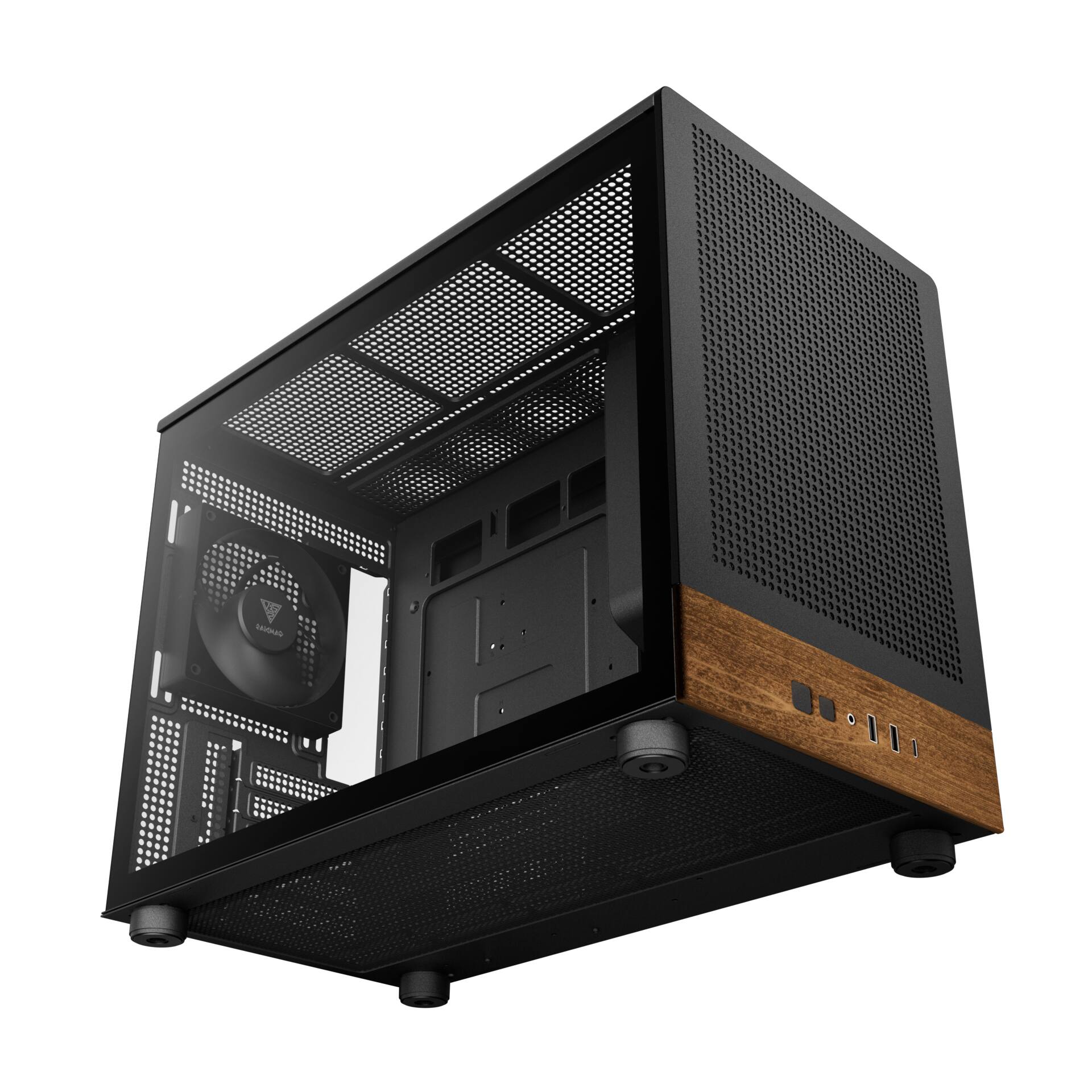 Alt View 5. GAMDIAS - Gamdias ATHENA M4M WOOD mATX PC Case: small form factor, 3 fans, ATX PSU, fits 395mm GPU & 360mm radiators. - Black.