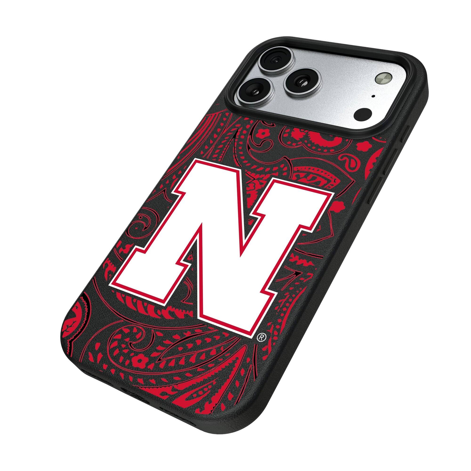 Alt View 1. Keyscaper - Nebraska Huskers Paisley iPhone Magnetic Bump Case - 16 Plus - Black.