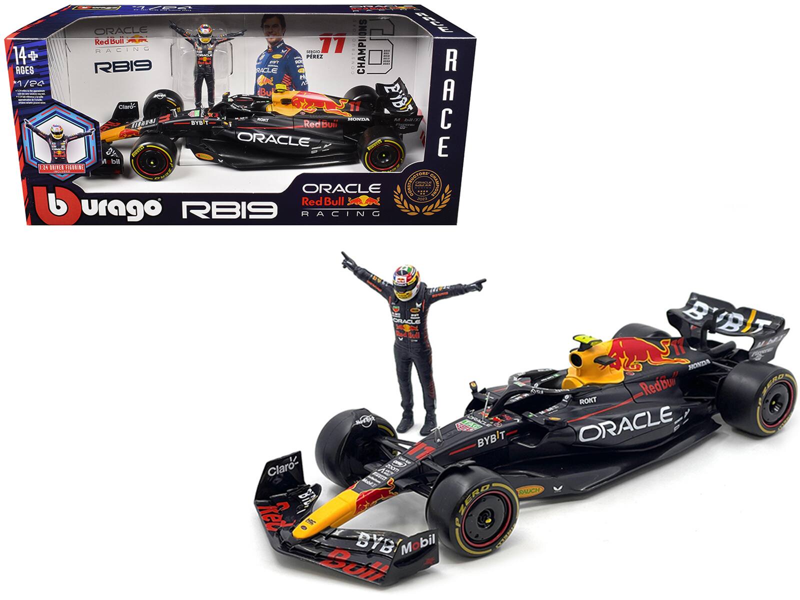 Bburago - Red Bull Racing RB19 #11 Sergio Perez Oracle Formula One World Championship 2023 Constructor Champion with Driver 1/24 - Black