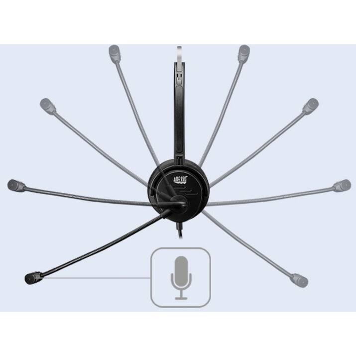 Alt View 4. Adesso - Adesso USB Single-Sided Headset with Adjustable Microphone- Noise Cancelling- Mono - USB - Wired - Over-the-head - 6 ft - Black.