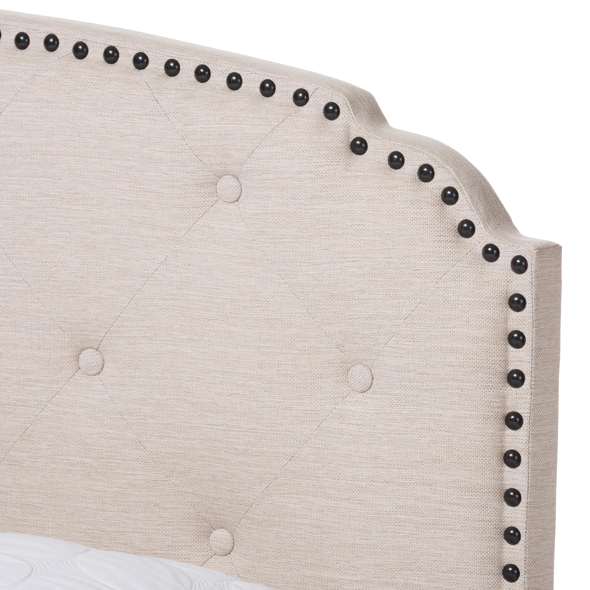 Back. Baxton Studio - Lexi Modern and Contemporary Fabric Upholstered Bed - Light Beige.