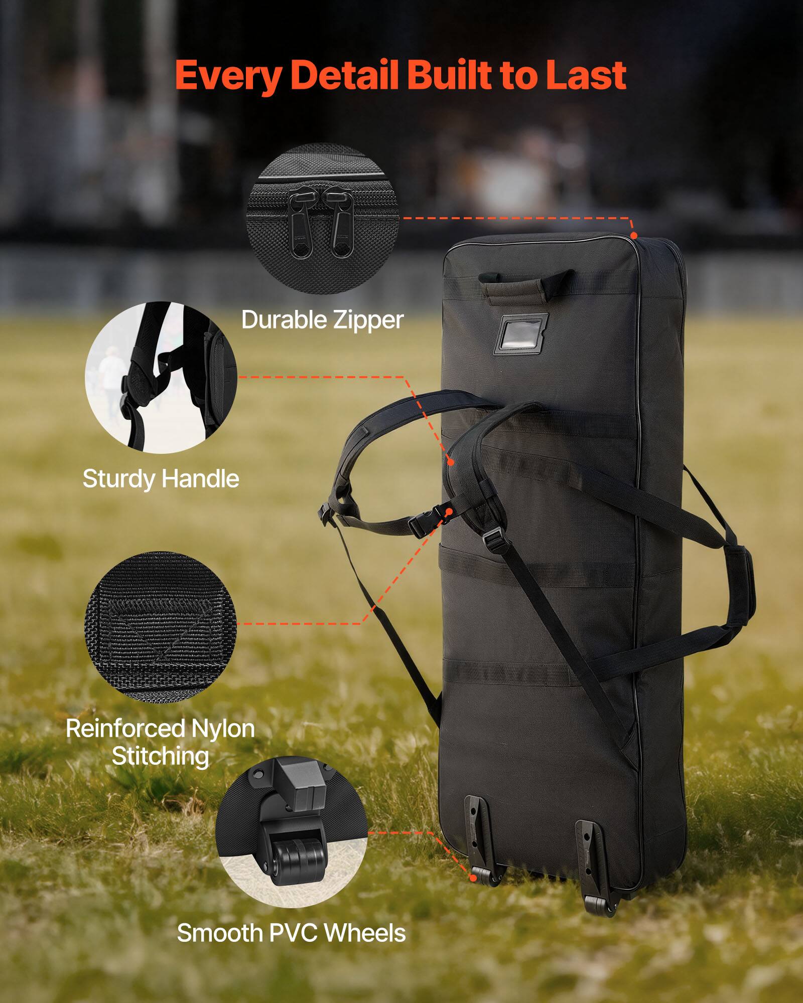 Every Detail Built to Last

- Durable Zipper
- Sturdy Handle
- Reinforced Nylon Stitching
- Smooth PVC Wheels