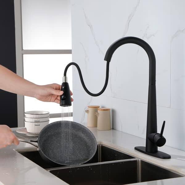Front. MOOSOO - Kitchen Faucets with Pull Down Sprayer Kitchen Sink Faucet with Pull Out Sprayer Single Hole Deck Mount Single Handle - Black.
