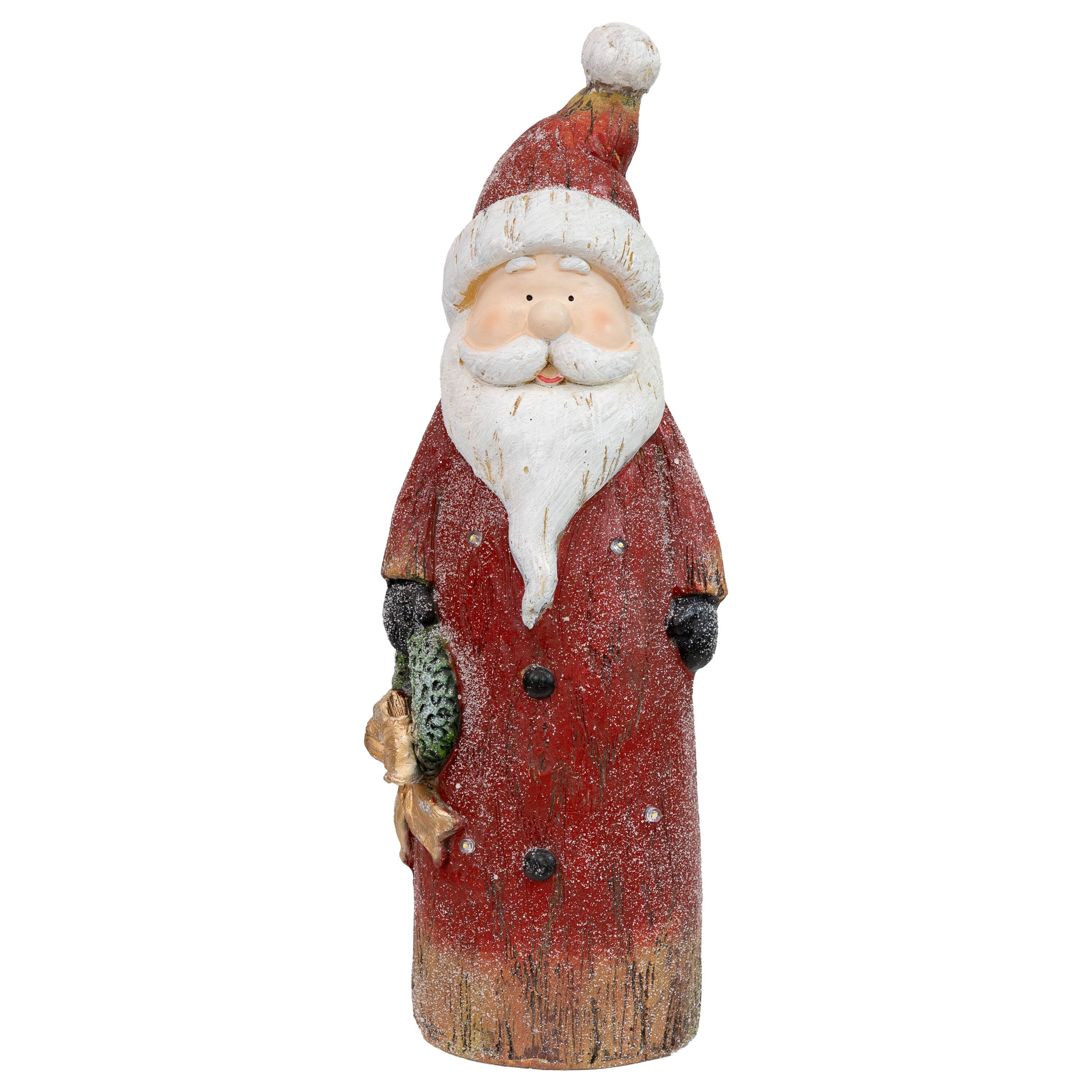 Front. Sunnydaze - Rustic Santa Indoor Pre-Lit LED Christmas Statue - 24 in - Red.