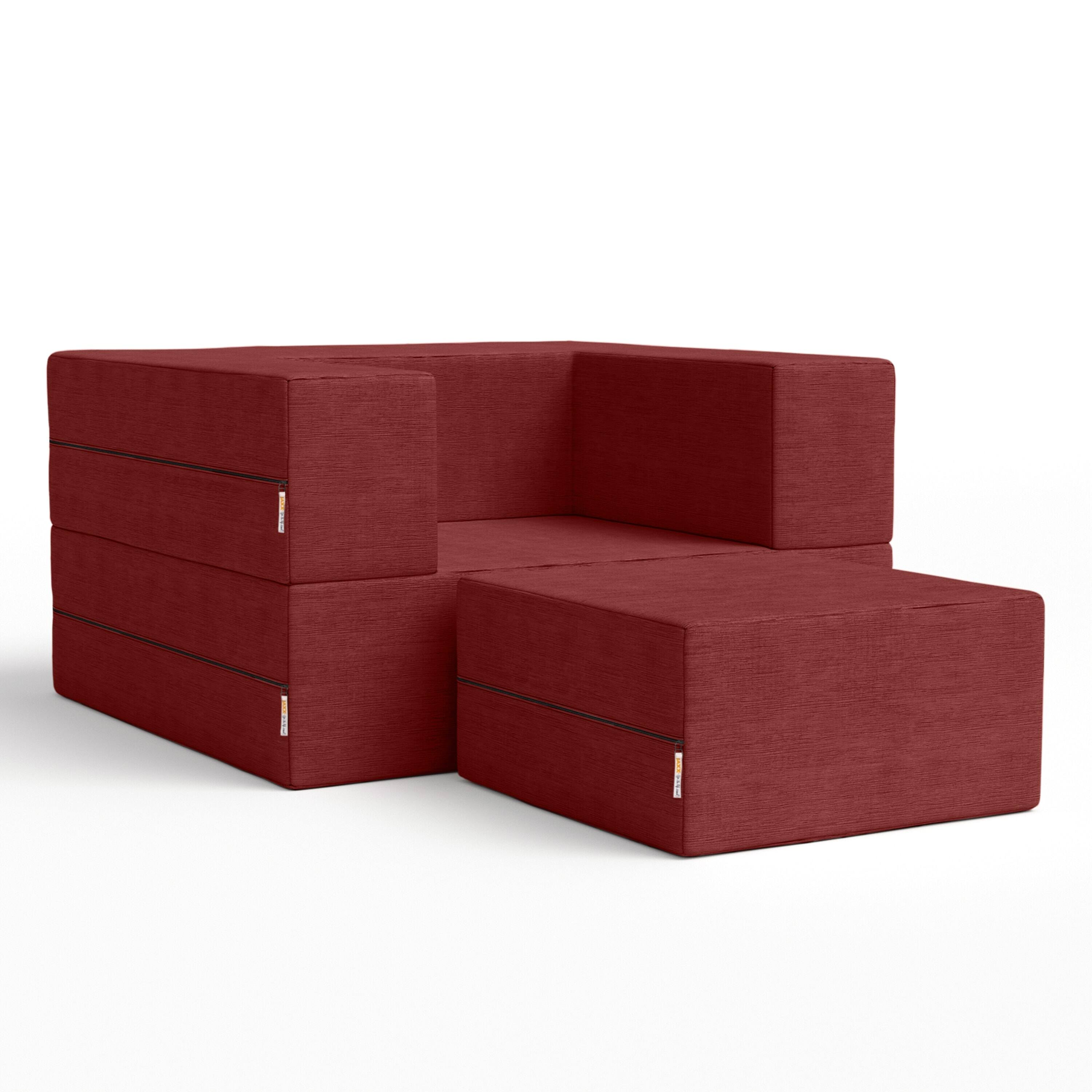Jaxx - Zipline Convertible Sleeper Futon Chair & Ottoman with Machine-Washable Cover - Berry Red