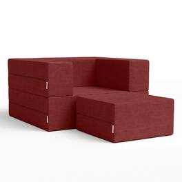 Jaxx - Zipline Convertible Sleeper Futon Chair & Ottoman with Machine-Washable Cover - Berry Red
