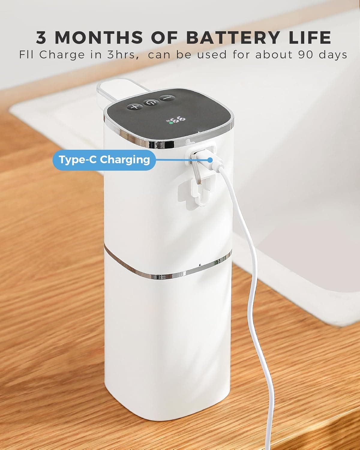 3 MONTHS OF BATTERY LIFE  
Fill Charge in 3hrs, can be used for about 90 days  

Type-C Charging