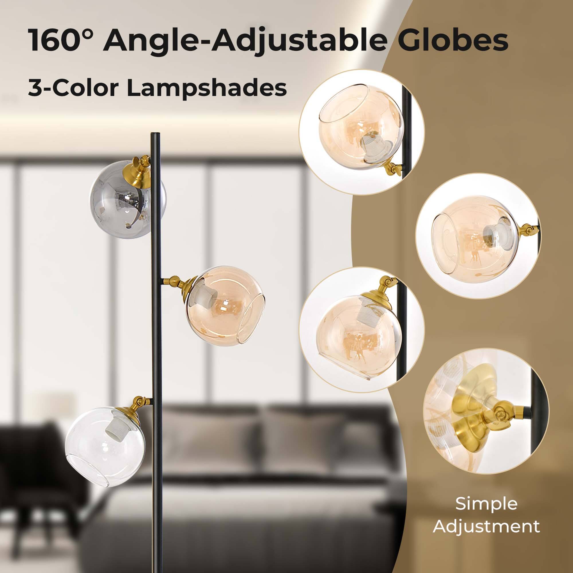 160° Angle-Adjustable Globes  
3-Color Lampshades  
Simple Adjustment