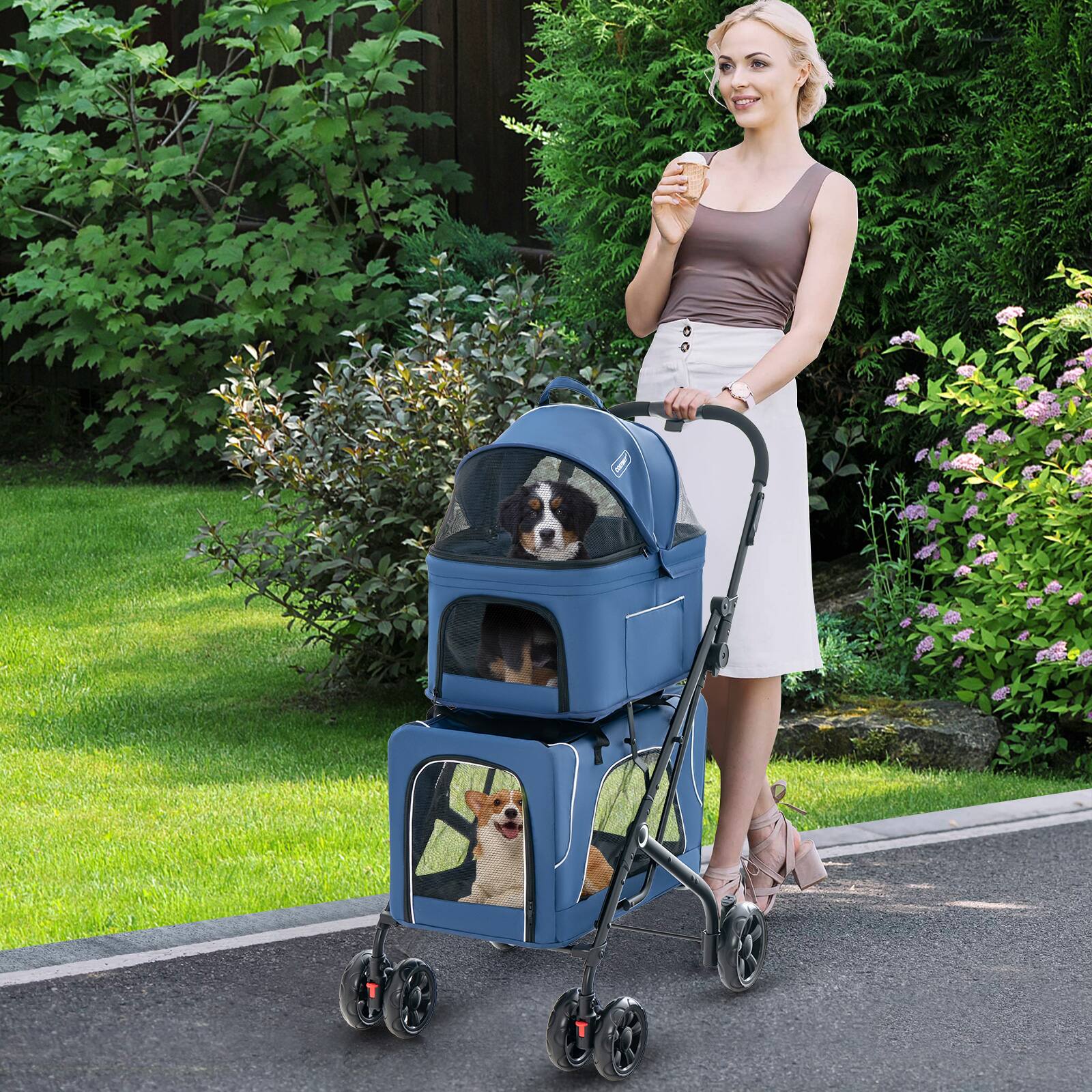 Alt View 1. Costway - Costway Double Pet Stroller for 2 Dogs or Cats w/ 2 Detachable Carriers Safety Belt.