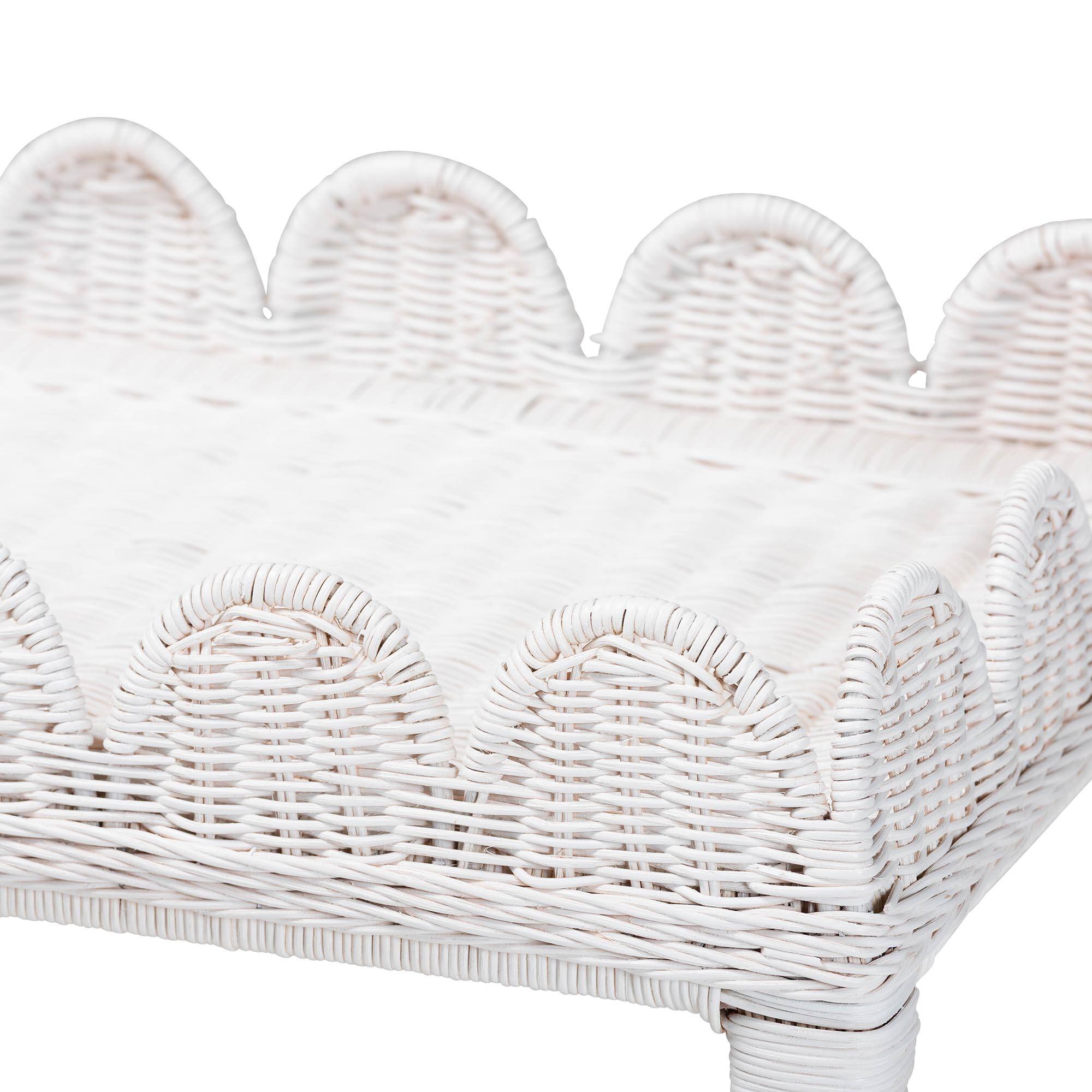 Back. bali & pari - Sumana Natural Rattan Side Table - Handwoven Wicker 2-Tier Accent End Table with Scalloped Tray Top for Living Room - White.