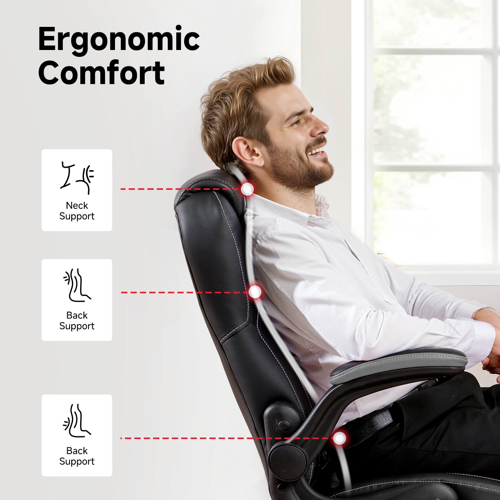 Ergonomic Comfort, Neck Support, Back Support, Back Support
