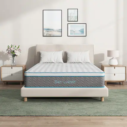 Front. Serweet - 14" Breathable Bamboo Charcoal Hybrid Mattress King - White.