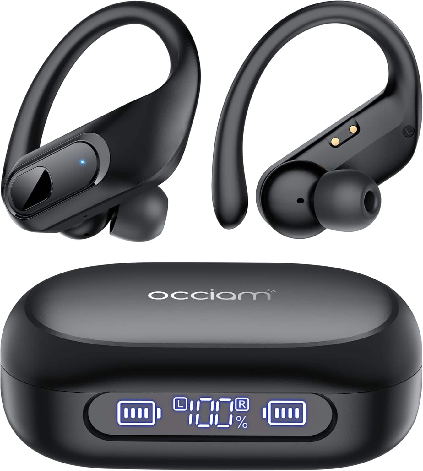 Front. VEAT00L - occiam T9 Active Noise Cancelling Headphones Wireless Earbuds Bluetooth Ear Buds 96Hrs Playback HD Call Over-Ear - Black.