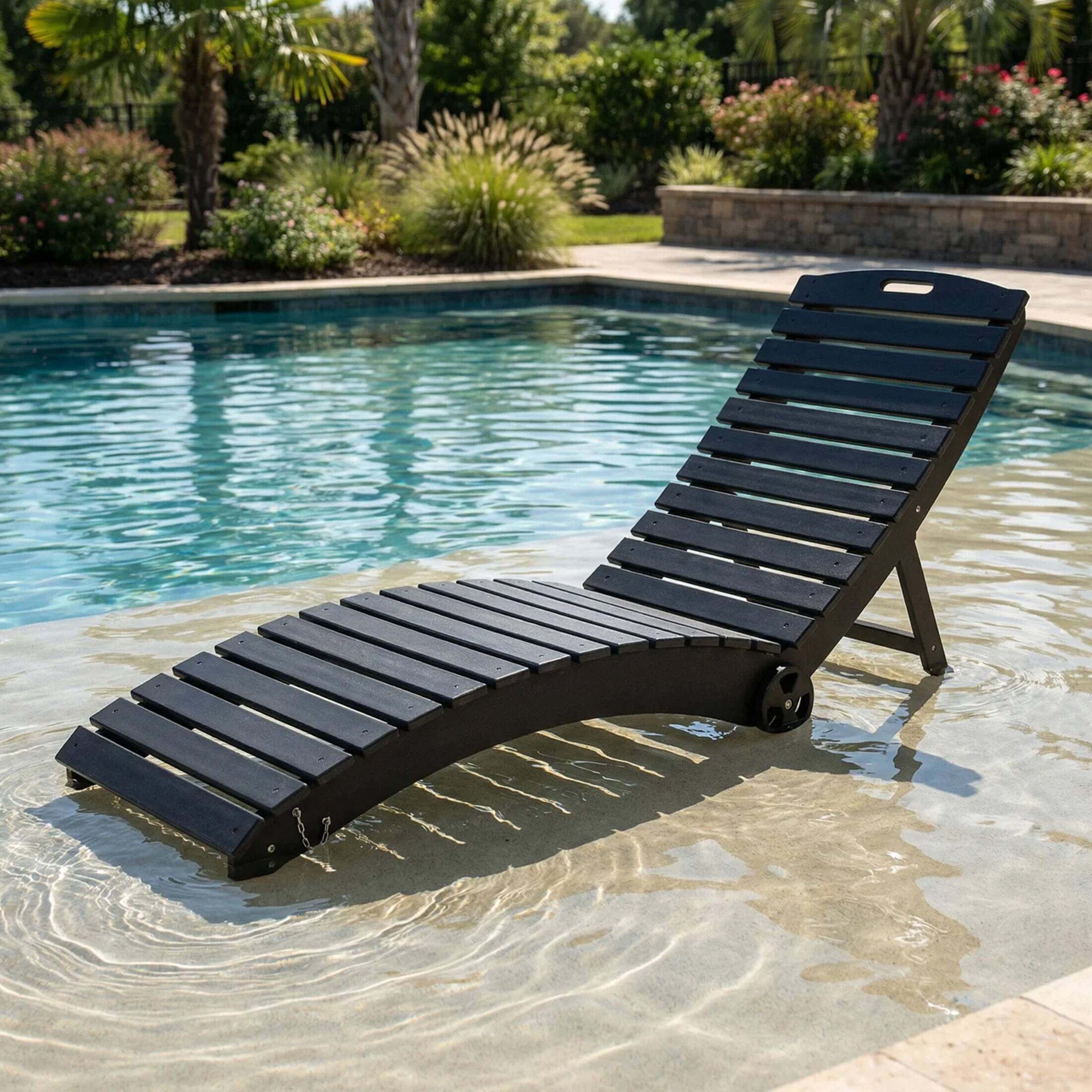 Angle. WestinTrends - WestinTrends Ventura Outdoor HDPE In-Pool Patio Chaise Lounge Chair With Wheels - Black.
