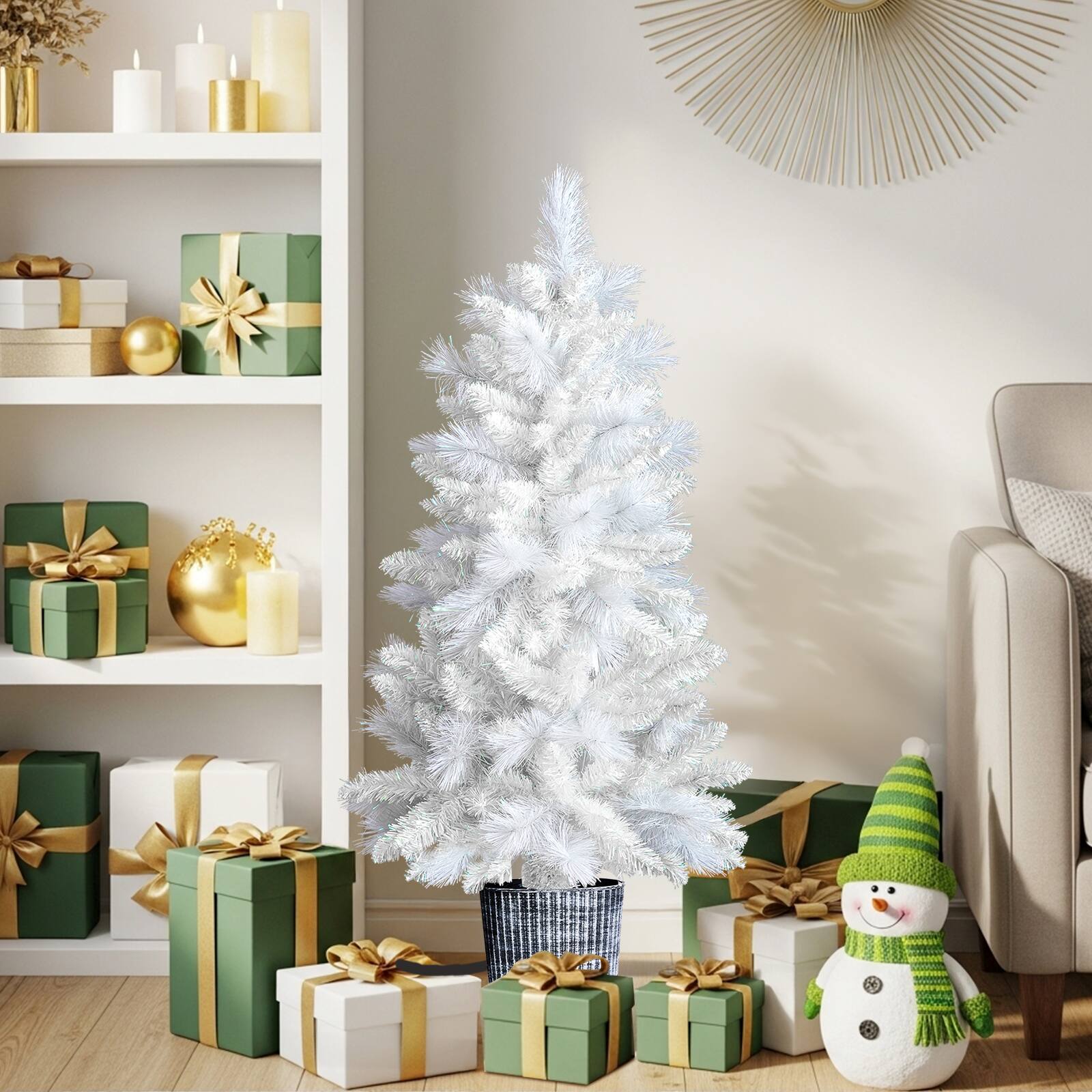 Alt View 8. Winado - 4FT Artificial Christmas Flocked Small Tree with Plastic Pot Stand, Branch for Indoor Holiday Party Room Decoration - White.