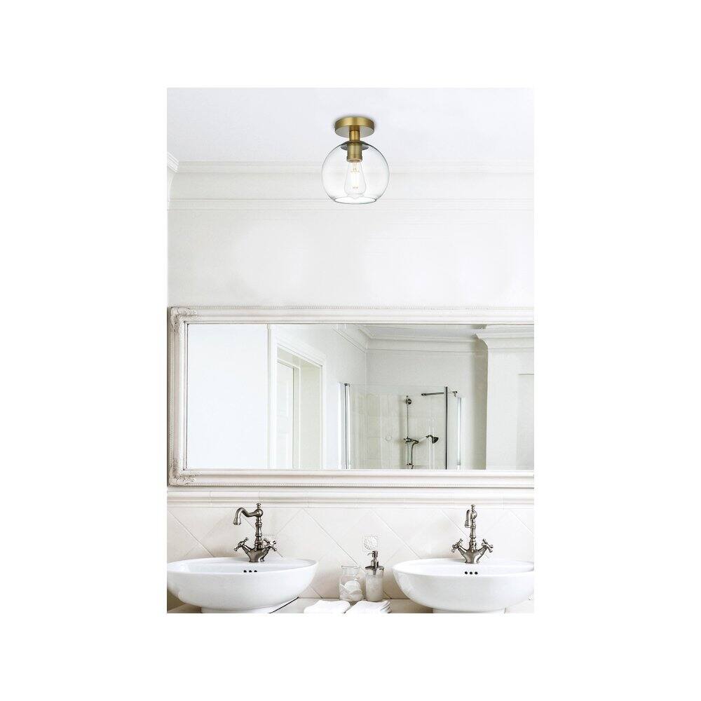 Alt View 1. Living District - Baxter 8 Inch Flush Mount Ceiling Light Clear Shade in Satin Gold - Satin Gold And Clear.