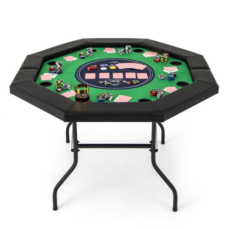 SlickBlue - Foldable Poker Table with Padded Rails and Built-In Cup Holders for Game Night - Green