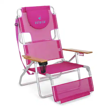 Front. Ostrich - Ostrich The Original 3N1 Lightweight Beach Lounge Chair with Footrest, Pink - Pink.