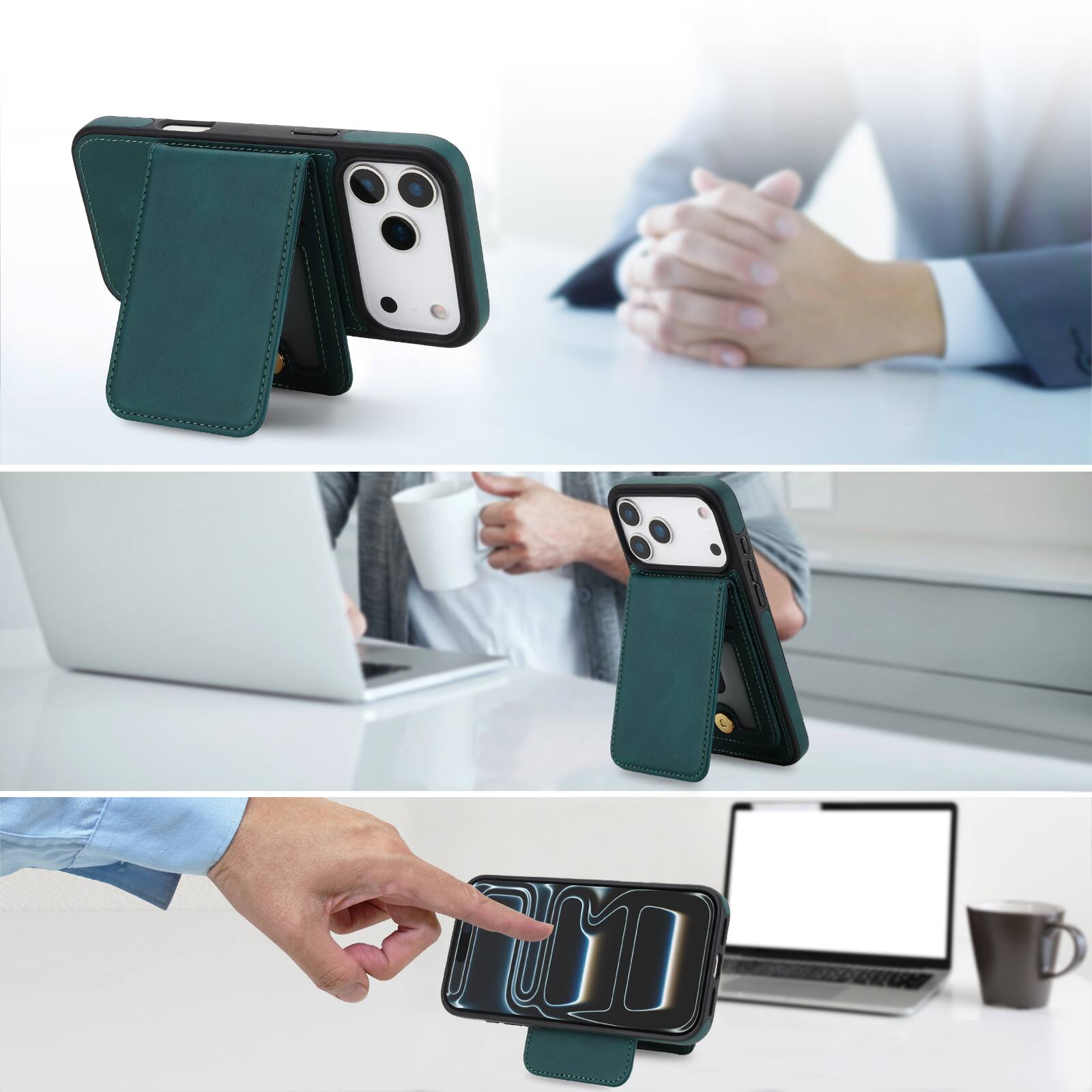 Back. Dteck - Detachable Magnetic Wallet Case for Apple iPhone 17 Pro Max,Retro RFID Blocking PU Leather Folio Cover with Card Holder - Green.