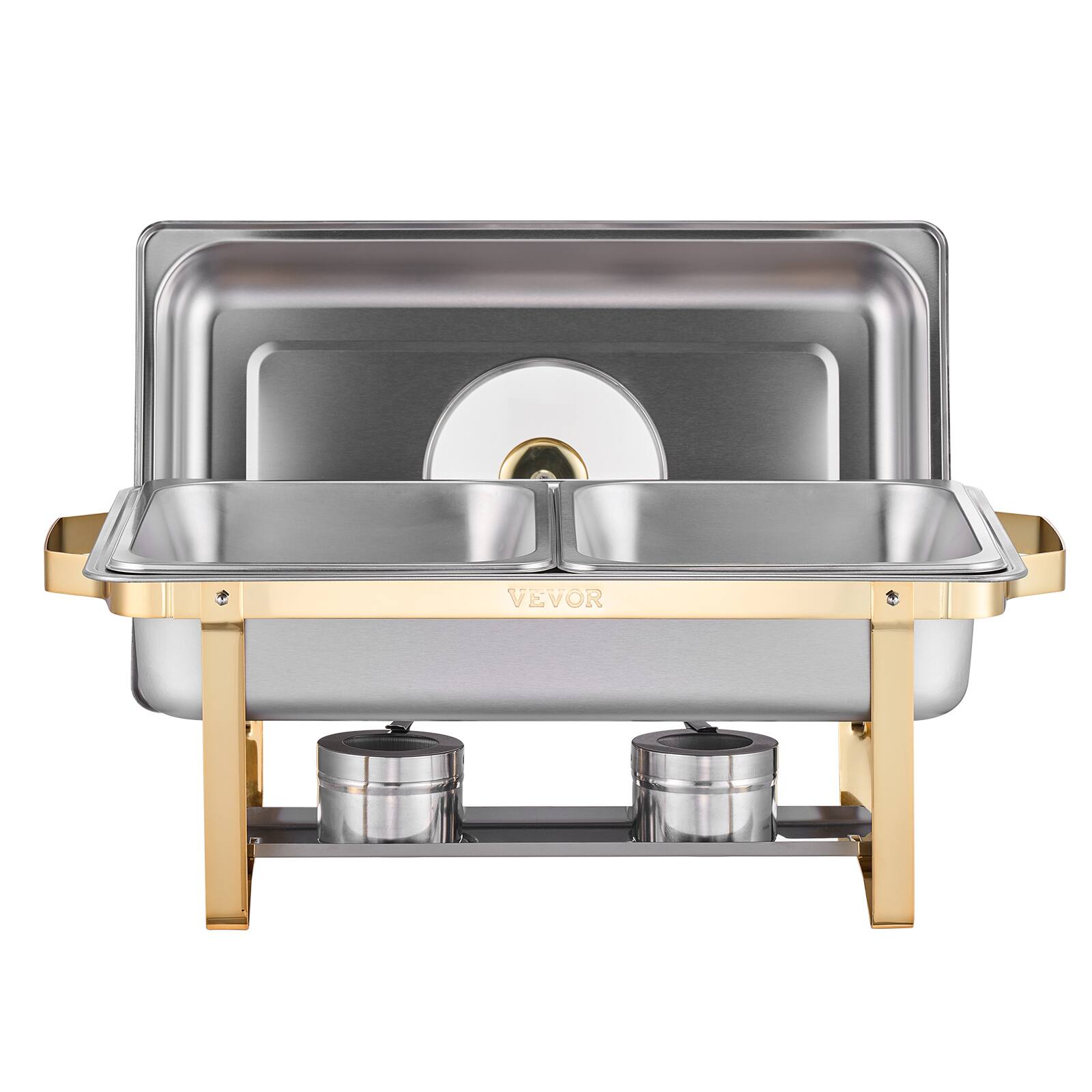 Alt View 5. VEVOR - Chafing Dish Buffet Set, 4 Qt 2 Pack, Stainless Steel Chafer with 4 Half Size Pans, Rectangle Catering Warmer Server - Gold.