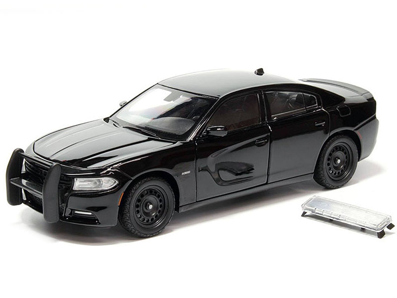 Angle. Welly - 2016 Dodge Charger Pursuit Police Interceptor Black Unmarked "Police Pursuit" Series 1/24 Diecast Model Car by Welly - Black.