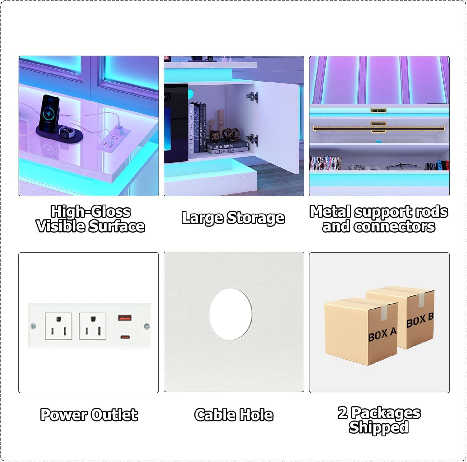 PLANISC IRIES A ASOA High-Gloss Visible Surface Metal support rods Large Storage and connectors  
BOX BOX A Power Outlet Cable Hole 2 Packages Shipped