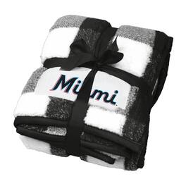 Logo Brands - Miami Marlins 50'' x 60'' Buffalo Check Frosty Fleece Blanket - Multicolor