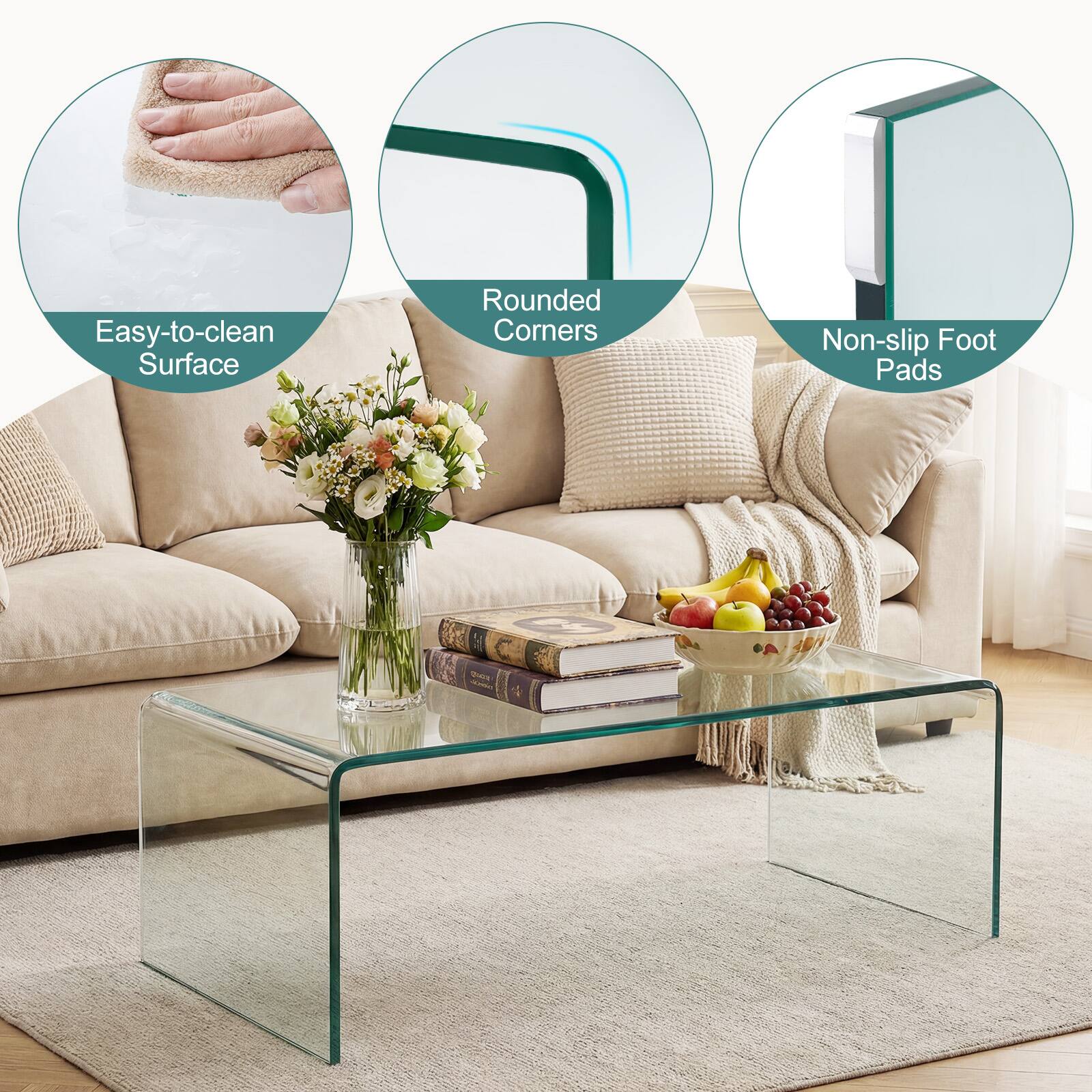 Easy-to-clean Surface  
Rounded Corners  
Non-slip Foot Pads