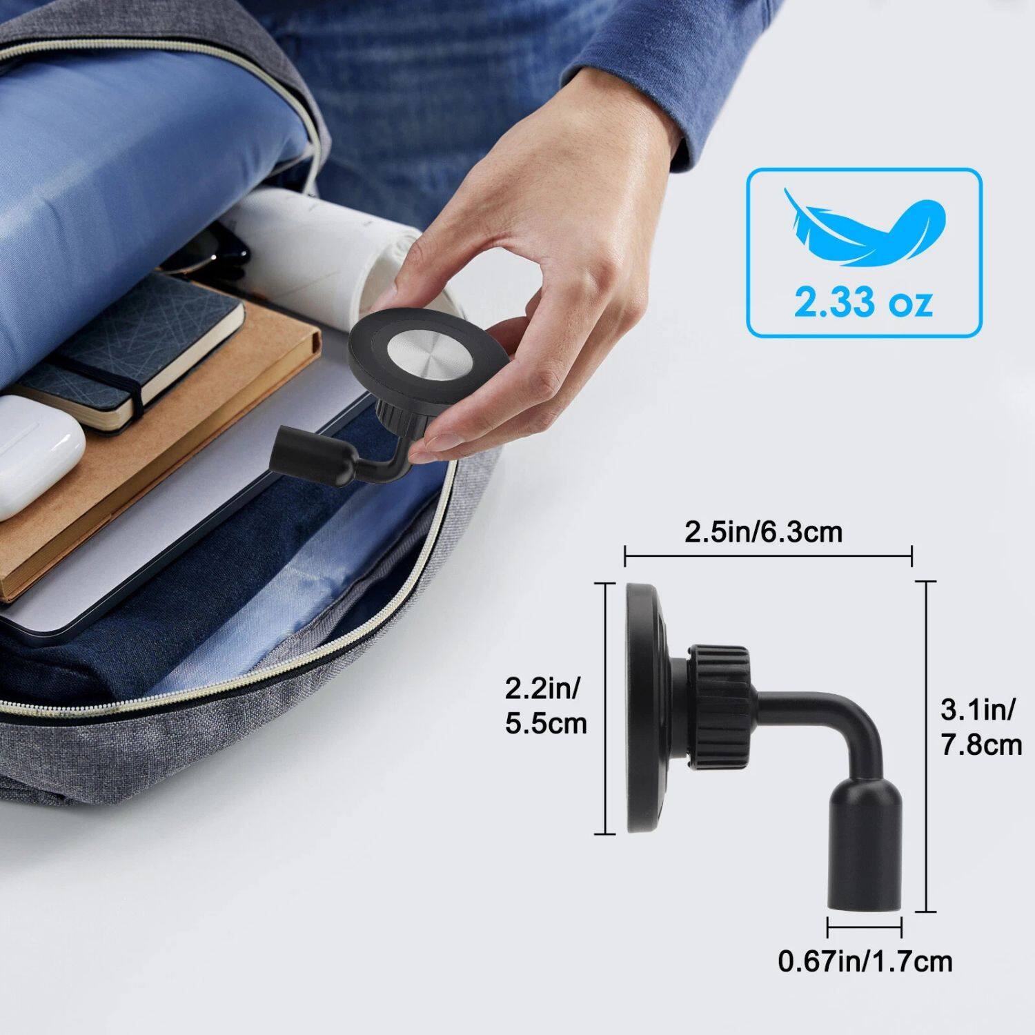 2.33 oz

2.5in/6.3cm

2.2in/5.5cm

3.1in/7.8cm

0.67in/1.7cm