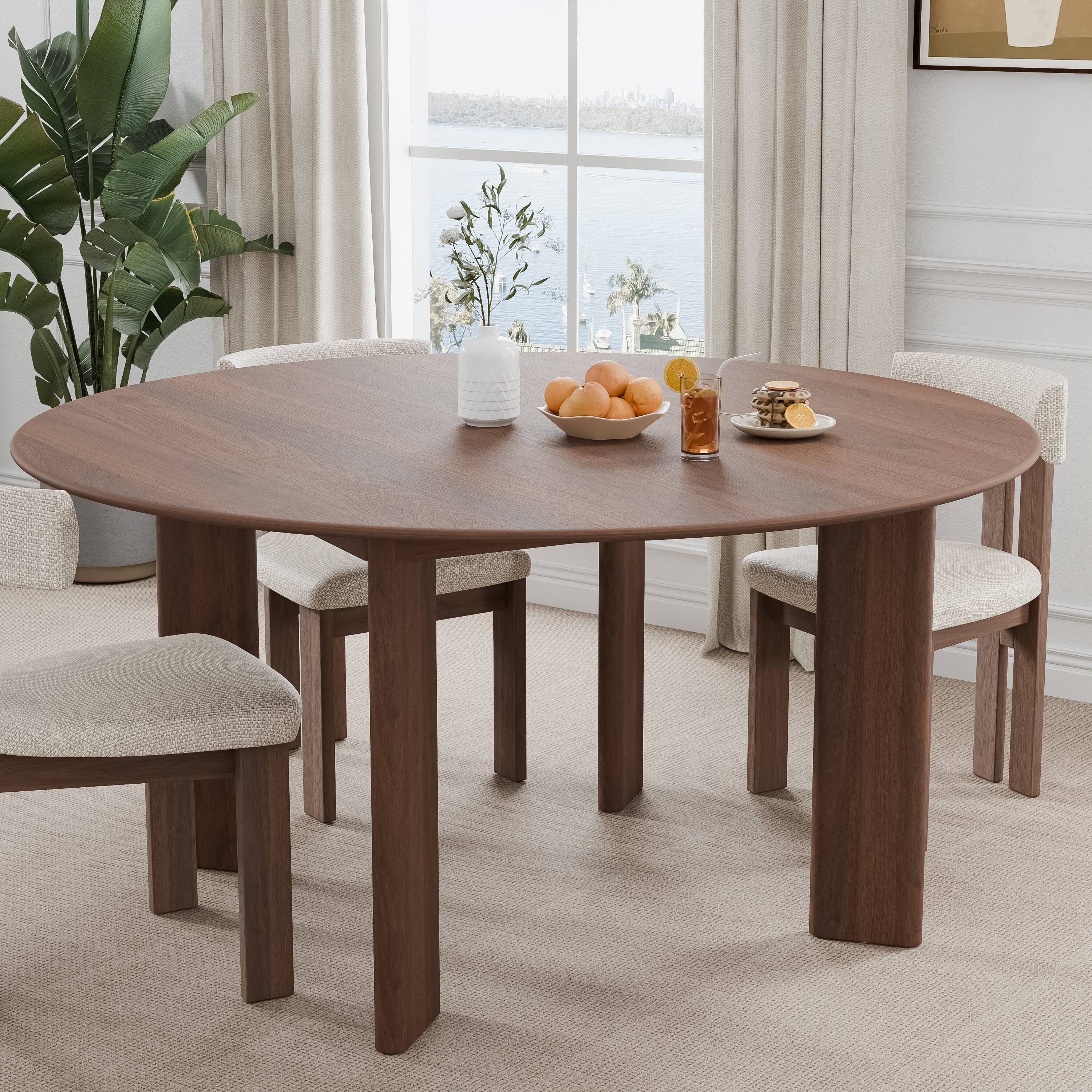 Alt View 1. Lirago - 59in. Tapered Leg Round Walnut Dining Table Solid Wood Timeless Style,Seats 10 People - Brown.