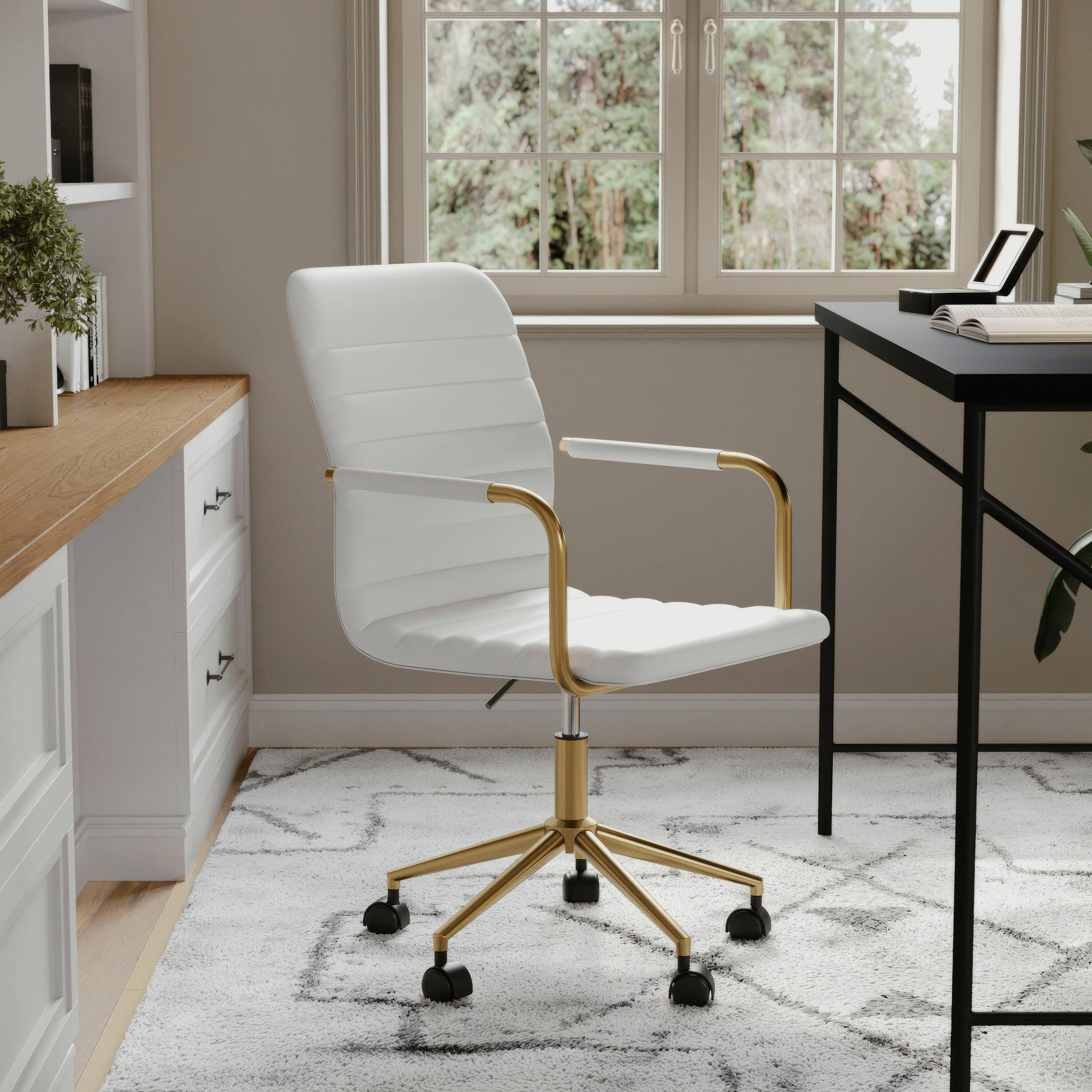 Alt View 14. Martha Stewart - Taytum Faux Leather Office Chair - White Faux Leather/Polished Brass.